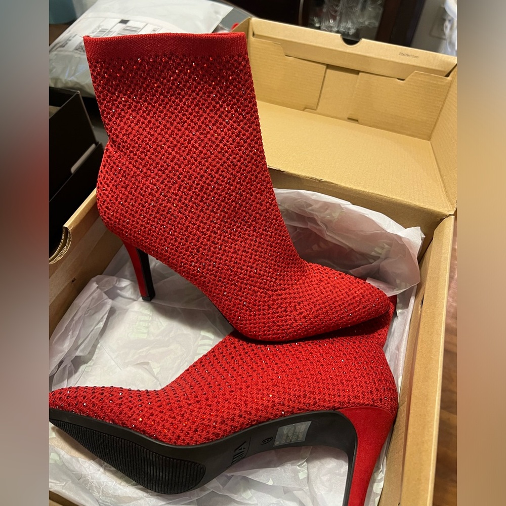 MIA Red Heeled Boots with Sparkly Texture